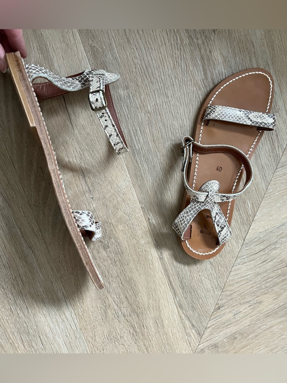 Women's Snake-Print Sandals with Ankle Straps - Picture 2 of 3